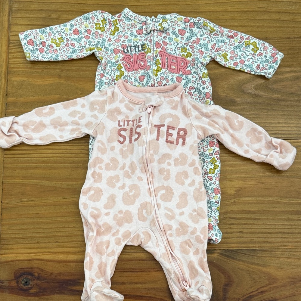 Little Sister Pink and Floral Kids One Piece Sleepers